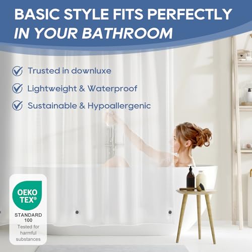 Image of downluxe Clear Shower Curtain Liner with Magnets, Clear Shower Liner, 54 inch W x 72 inch L Lightweight Shower Curtains for Bathroom