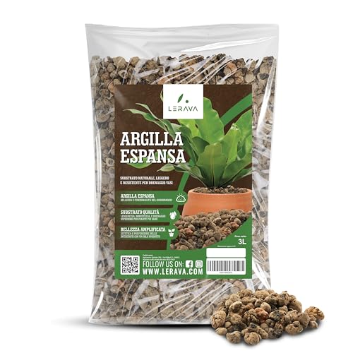 LERAVA Arcilla Expandida (3L) - Arlita para Plantas - Piedra Volcánica Decorativa y Sustrato de Drenaje - Ideal para Jardinería, Cultivo Sostenible, Interior y Exterior