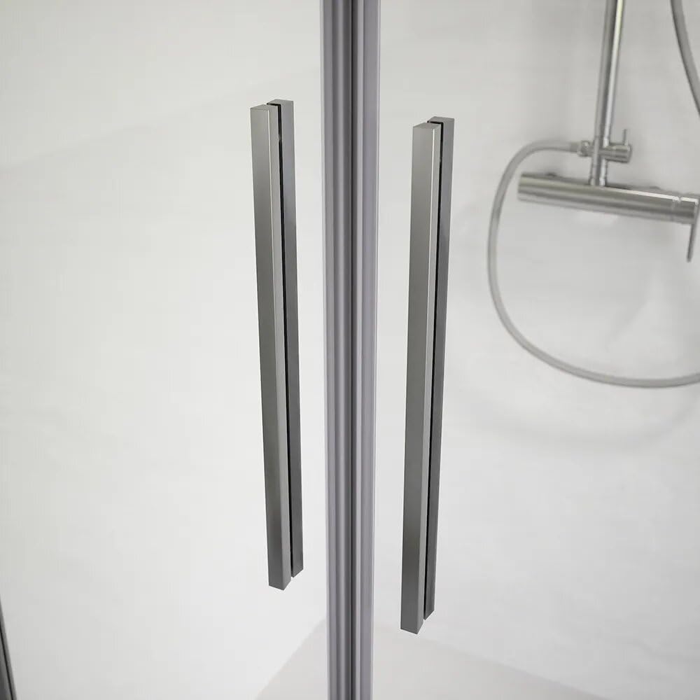 Box doccia 80x80cm con apertura saloon e parete fissa, profili cromati e vetro da 6mm trasparente h195 | Elba