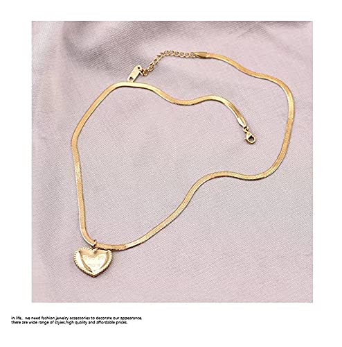 Lonmaosu Heart Pendant Necklace, Snake Bone Chain, Herringbone Women's Necklace, Titanium Steel Plated 14K Gold #TOP4