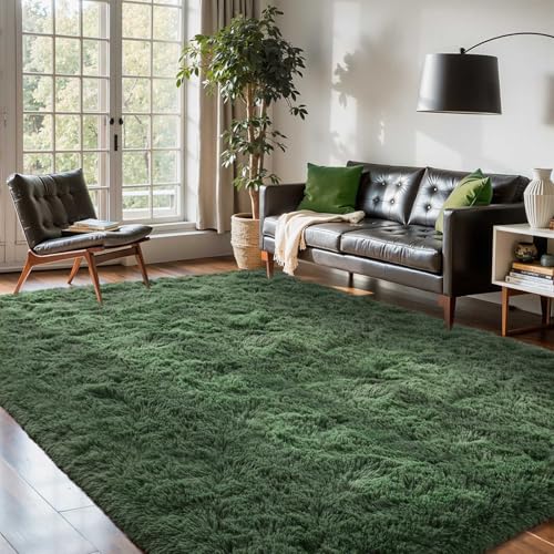 5x8 Green Area Rugs for Living Room Fluffy Shag Rug,Plush Bedroom Grass Carpet for Kids Teens Indoor Classroom Home Decor Aesthetic