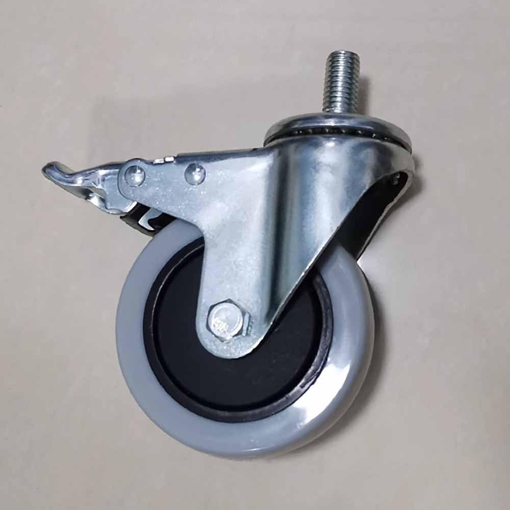 Lot de 4 roulettes à Tige filetée M14, roulettes industrielles Robustes, roulettes pivotantes pour Chariot en PU de 4 Pouces, Roue de Meuble verrouillable avec Frein, sans Bruit, résistante