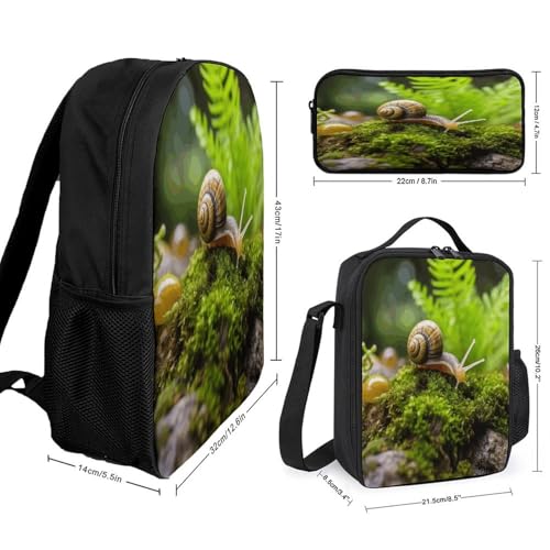Printed Backpack With Lunch Pack Storage Box Case Snail Crawling 3pcs Lightweight Travel Backpack2