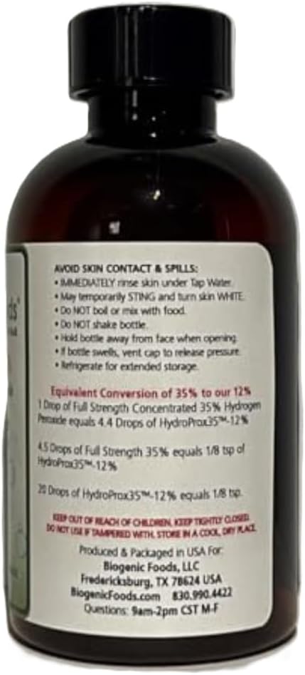 HydroProx 35 - Pure Food Grade Hydrogen Peroxide (Diluted to 12% for UPS Shipping), 8 oz