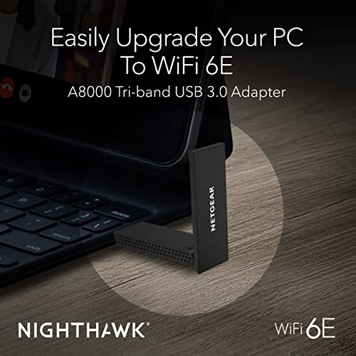NETGEAR Nighthawk WiFi 6 or 6E USB 3.0 Adapter (A8000) - AXE3000 Tri-Band Wireless Gigabit Speed (Up to 3Gbps) - New 6GHz Band – Works with Any Router Or Mesh System - for Windows PC by NETGEAR - Image 2
