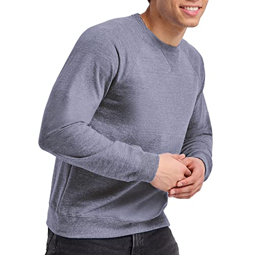 Hanes Men's Crewneck Sweatshirt, Tri-Blend French Terry, Navy Pe Heather, Medium #TOP3
