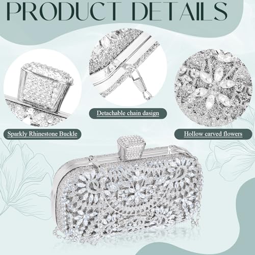 Image of Quelay 4 Pcs Purse Rhinestone Jewelry Set for Wedding Bridal Women Evening Clutch Bag Necklace Dangle Earrings Bracelets