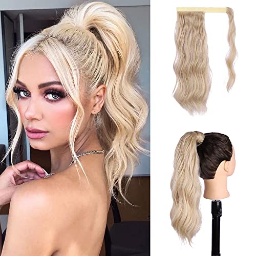 Nimoki Long Wavy Ponytail Extensions Synthetic Heat Resistant Wrap Around Curly Wavy Ponytail Hairpieces for Women ((18/613))