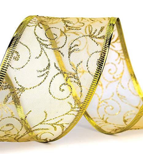 Sheer Ribbon Gift Wrap Set - Wedding Ribbons 50 Yard Gift Wrapping Ribbons Wired 2.5 Inch Gold & Silver Organza 2 Pack Rolls 25 Yd Kit For Craft, Weddings Decoration, Anniversary Presents, Florist #TOP5