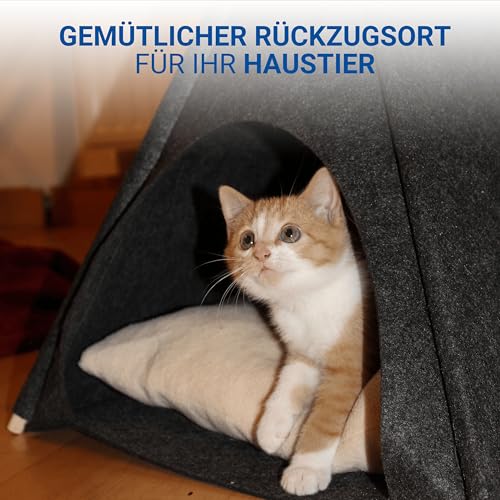 Katzenhöhle & Hundehöhle für kleine Hunde - bequemes Indoor & Outdoor Tipi Zelt aus Filz - Kuschelhöhle Katze & Hund - Katzenbett inkl. Kissen - Geschenkidee für Tiere, Farbe:grau/dunkelgrau