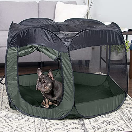 Image of Furhaven Portable Dog Playpen Cat Tent, Pet playground,Kennel foldable indoor outdoor zippered puppy crate - Hunter Green, Large
