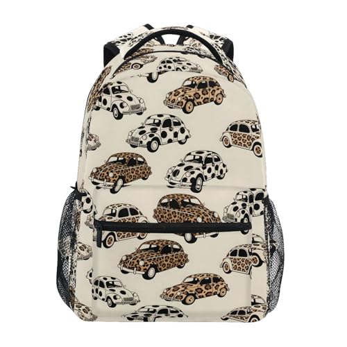 Leopard Print Car Backpack for School Boys Girls Adults Kids Bookbag Laptop Bag 15L