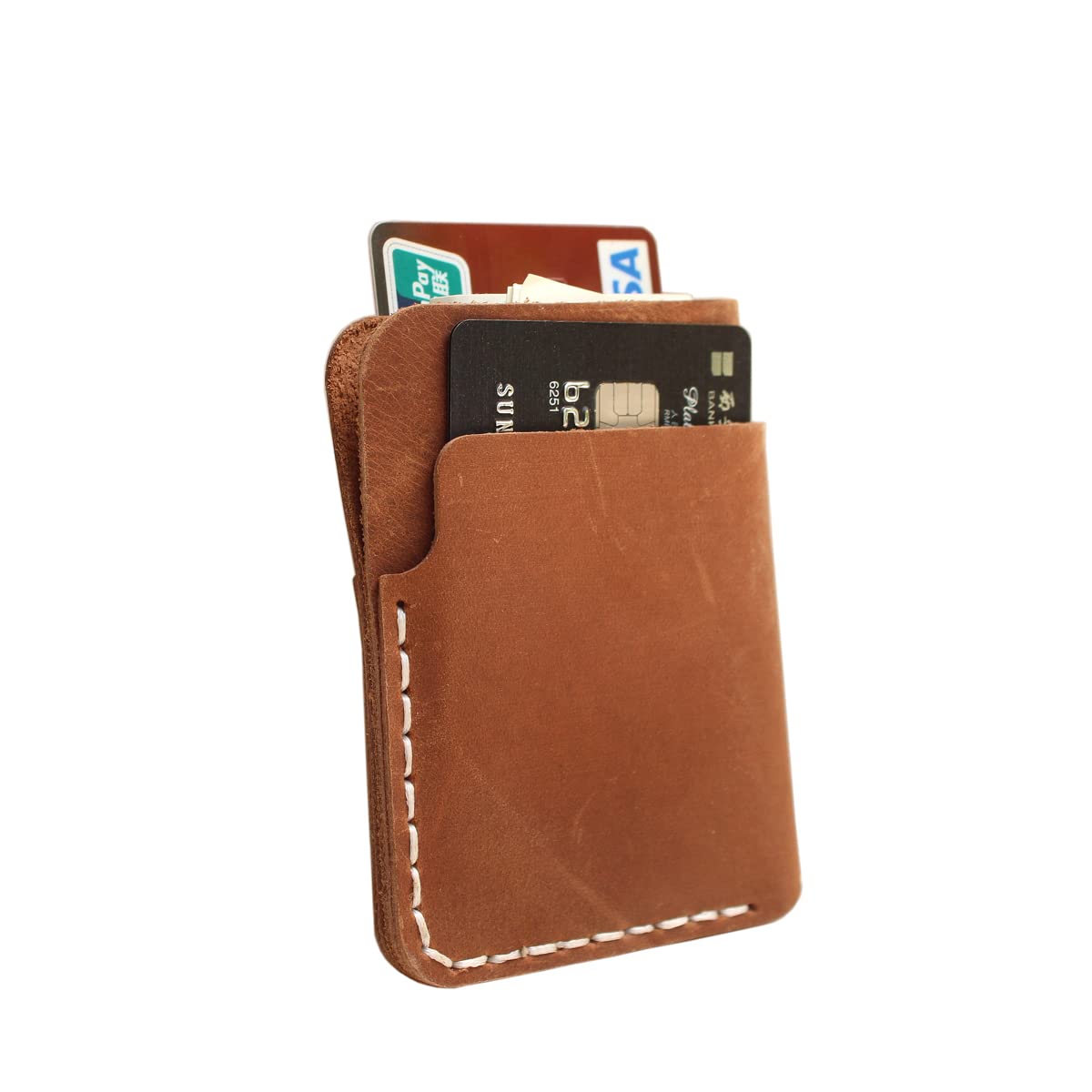 Hand Sewn Leather Card Sleeve 3 Card Slot Simple Card Holder Minimalist card Case