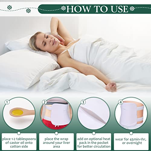 Treela 4 Pcs Castor Oil Wrap Kit Reusable Castor Oil Pack, Include 2 Waist And 2 Neck, Coconut Oil Pack With Bag Apply To Dead Sea Salt Organic For Skin Issues Eczema Liver Stress (White) #TOP5