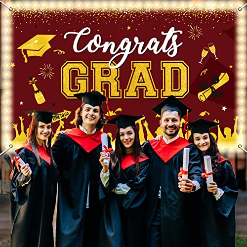 Image of Maroon Graduation Banner with Led-Light Strips Decor 71 inch x 43 inch Class of 2024 Congrats Grad Party Backdrop Decorations for 2024 Prom Graduation Party Background Supplies