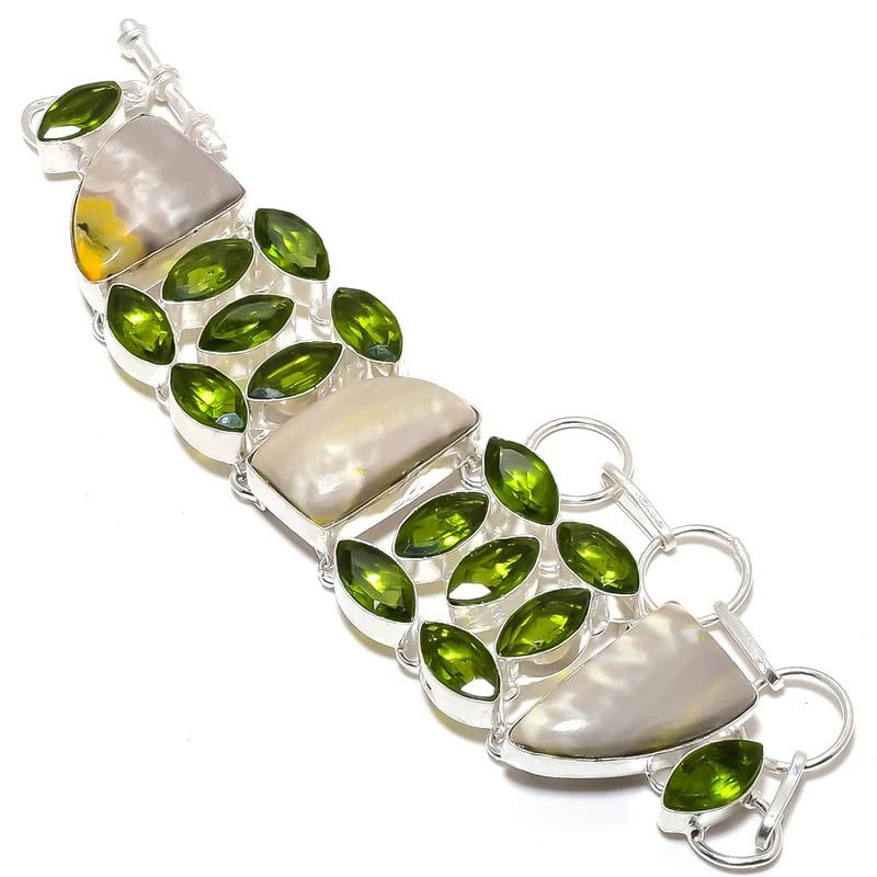 Bracelet multi-pierres fait main en quartz améthyste verte et jaspe Picasso argenté