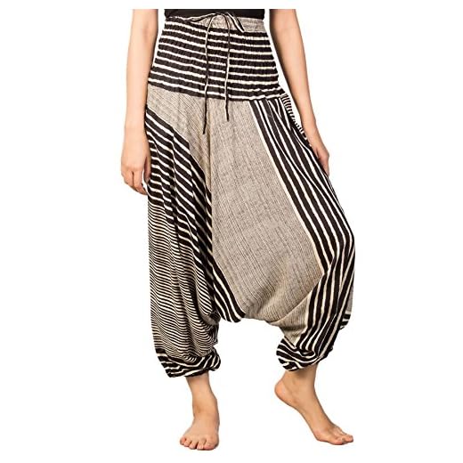 Lofbaz Haremsbyxor dam jumpsuit med dragsko vackert tryckt, Vit streck, L