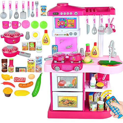 Preisvergleich Produktbild CaoQuanBaiHuoDian Kinder Bausteine Gourmet-Küche Durable Kinderküche Spielzeug mit Ton Kunststoff Spiel Küche Kindern Lernspielzeug (Farbe : Rosa, Größe : Height 72cm)