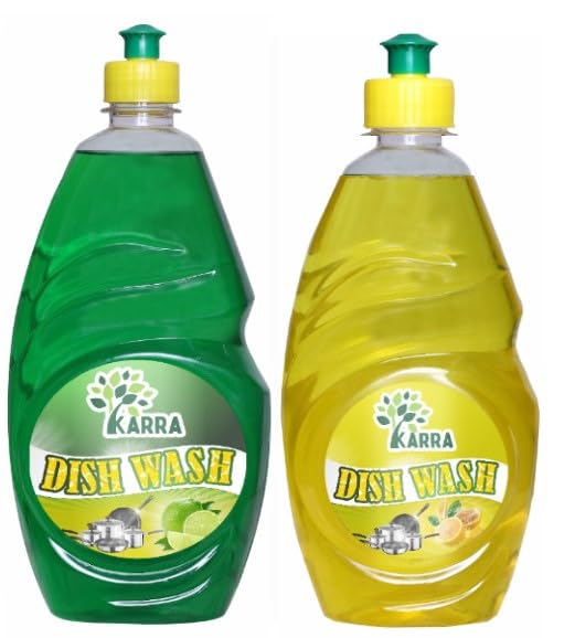 KARRA Lemon & Active Salt Dishwash Liquid Gel 500ml Buy 1 Get 1 Free Bottle|2x Faster Tough Grease Removal|Utensils Cleaning Dish Wash Liquid