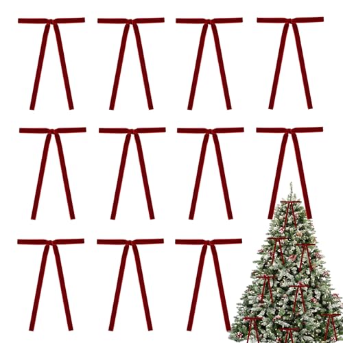 12 lazos de terciopelo para árbol de Navidad, 5 x 7 pulgadas, lazos de regalo de manualidades rústicas, lazos de terciopelo vintage, lazos para corona, lazos para Navidad, hogar, tienda, decoración
