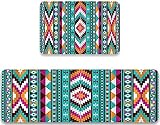 CANCAKA Kitchen Rug Set 2 Piece Non-Slip Mat,Southwestern Native American Aztec Striped Geometric Tr