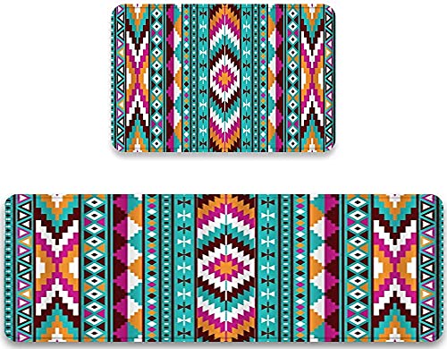Cancaka Kitchen Rug Set 2 Piece Non-Slip Mat,Southwestern Native American Aztec Striped Geometric Triangles Print,Soft Doormat Anti Fatigue Floor Mats Waterproof Rugs And Runner Sets #TOP3