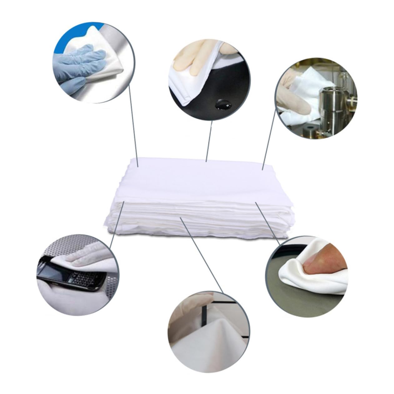 Paños de Limpieza Antiestáticos de Microfibra 6x6 Pulgadas, 100 Piezas | Lentes de Cámara y Superficies Delicadas Color Blanco Poliéster Uso en Montaje de Computadoras E Industria
