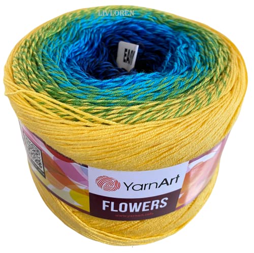 Image of Yarn Art YarnArt Flowers Yarn 55% Cotton 45% Acrylic 250gr 1094yds Multicolor Cotton Yarn Rainbow Crochet Yarn Spring Summer - 1 Fine Sport Skein (304)