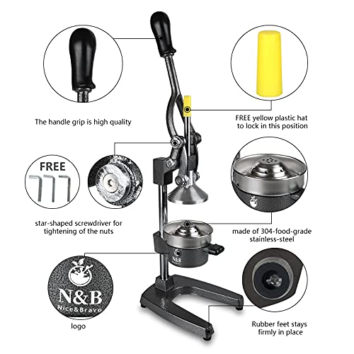 N&B Nice&Bravo Commercial Grade Manual Citrus Juicer Professional Citrus Press Orange Squeezer Heavy Duty Manual Orange Juicer Metal Lemon Squeezer Premium Quality 2021 Upgrade,Gray #TOP1