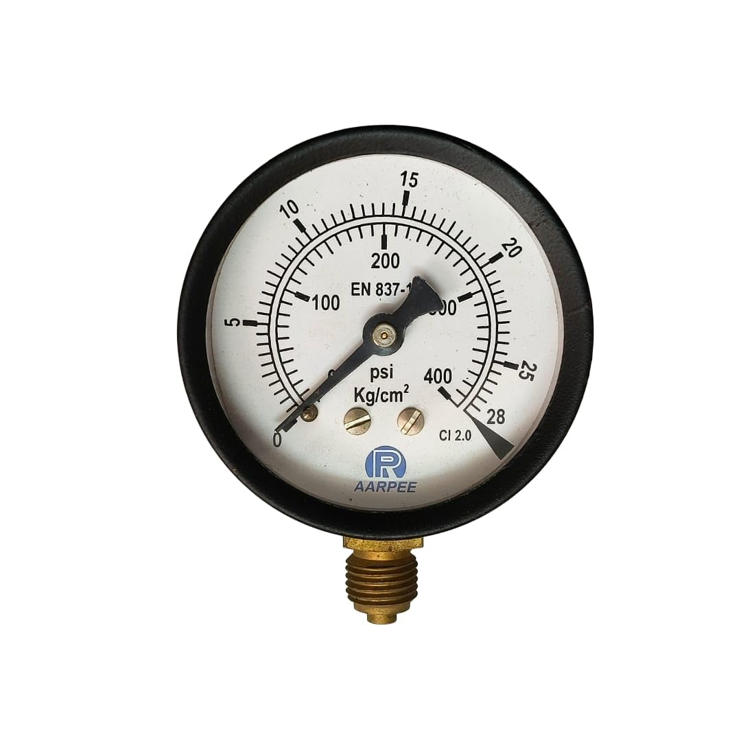 Pressure Gauge, 63mm (2.5inch), 0~400 PSI (0~28 Kg/cm²), G1/4" bsp Thread, Anti-Corrosive Powder Coated MS Body and Brass Internal, +/-2%-image-8