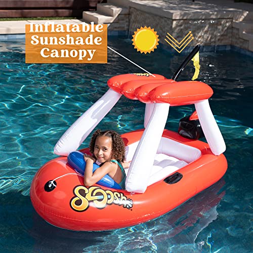 Sloosh Inflatable Boat Pool Float For Kids, Summer Pool Toys Lounge Raft Boats With Canopy 68 X 35.4 X41.2 Inch #TOP3