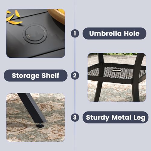 Image of VICLLAX Outdoor Patio Dining Table for 4, Square Patio Table with Umbrella Hole for Patio Lawn Deck Backyard, Black Tabletop