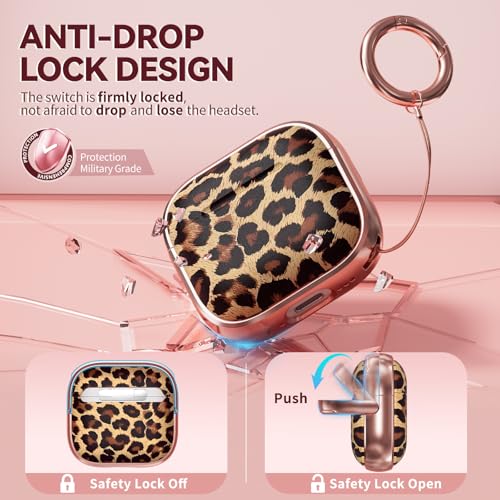 Image of Inesore for AirPods 4 Case Cover 2024 with Lock-Brown+Yellow Cheetah | Two-Piece Design,with Gold Keychain & Cleaning Pen,Support Wireless Charging,Cute Luxury Case for Women Girly