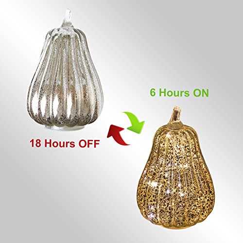Image of Romingo Mercury Glass Pumpkin Light with Timer for Halloween Pumpkin Decorations Fall and Thanksgiving Decor,Silver, 8.7 inches