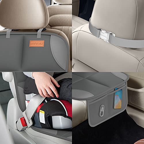 Image of SMART ELF 2 Pack in Gift Box Car Seat Protector (Dark Gray) | Thickest Padding and Non-Slip Backing Mesh Pockets for Baby and Pet, Sedan SUV Truck