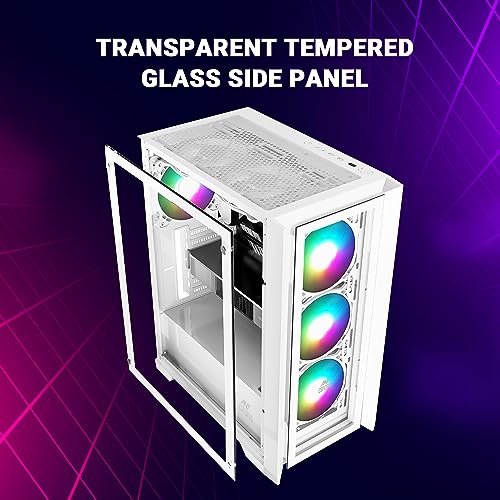 Ant Esports ICE-170TG Mid-Tower Computer Case/Gaming Cabinet - White | Support ATX, Micro-ATX, ITX | Pre-Installed 3 Front Fans & 1 Rear Fan - Image 2