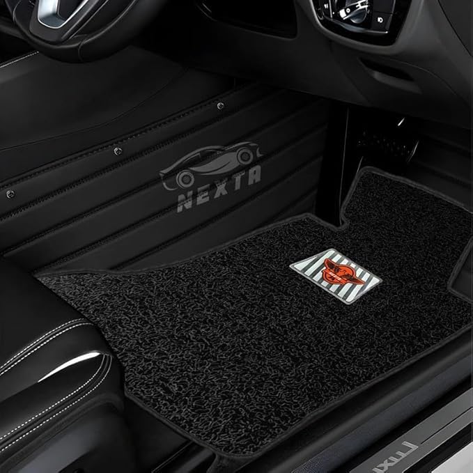 Image of Premium 12D Car Foot Mat for Mahindra XEV 9S EV -7 Seater (All 3 Rows) Complete Set| Luxury Leather | Double Layered | Waterproof and Washable | Custom Fit | Detachable Grass Mat | Full Black
