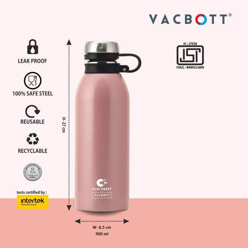 Image of CLAY CRAFT VACBOTT Charlie Double Walled|18 Hours Hot and 24 Hours Cold Water Bottle Vacuum Insulated Flask Bottle 900ml|1 Pcs Water Bottle|Travelling|BPA-Free|BIS Certified|1Year Limited Warranty
