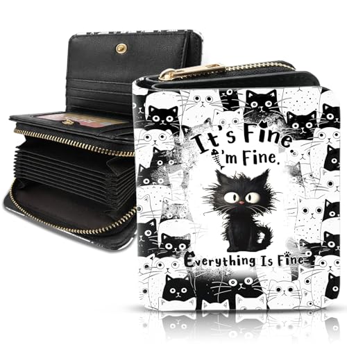 Image of Cute Cat Wallet for Women, PU Leather Accordion Wallet, Zipper Coin Purse | Women's Cute Cat Accordion Wallet, Credit Card Holder with 1 ID Window 14 Card Slots, Gift for Wife Daughter Ladies