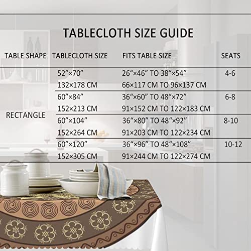 Brown Mandala Tablecloth,52X70 Inch,Waterproof Stain Wrinkle Resistant Print Tablecloths,For Kitchen Indoor Outdoor Events Party Decor-Rectangle Table Clothes For 4 Ft Tables,Pale Green Umber Cocoa #TOP5