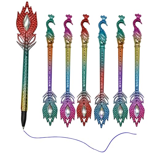 12 bolígrafos decorativos con pluma de pavo real azul 0.5 gel