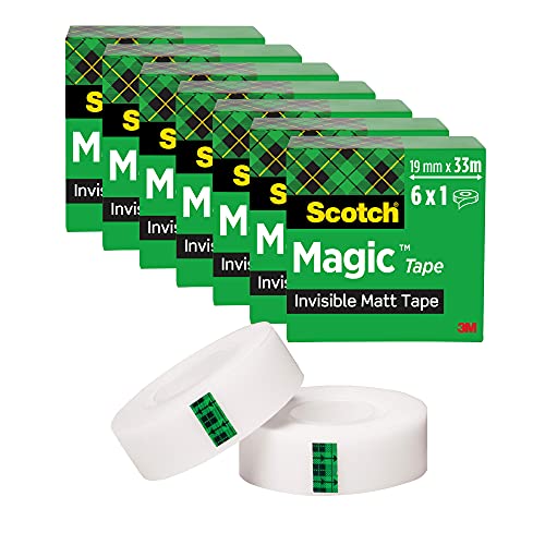 Scotch Magic Ruban Adhésif Invisible - 6 Rouleaux - 19mm x 33m - Ruban Adhésif à Usage Général pour la Réparation, l'Etiquetage et la Fermeture de Documents