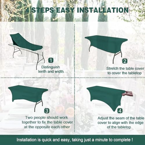 Image of FOLINS&HOME Green 8ft Fitted Water Resistant Tablecloth with Spandex