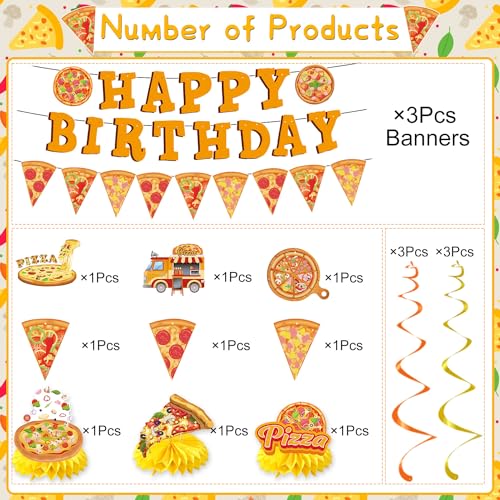 Image of Pizza Birthday Party Decorations, Happy Birthday Banners Hanging Swirls and Honeycomb Centerpieces Decor, Pizza Themed Ceiling Table Decoration Supplies