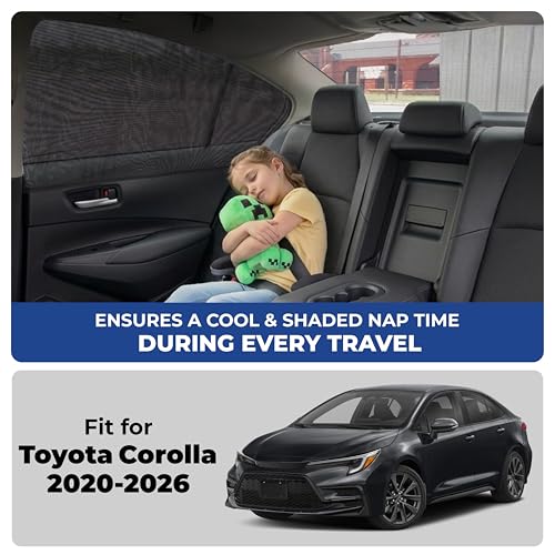 Image of EcoNour Car Window Screen for Toyota Corolla (2020-2026) 2 Pack | Breathable Mesh Camping Window Covers | 100% Protection from Bugs, Mosquito & UV | Baby Safe Privacy Blackout Net | Car Accessories