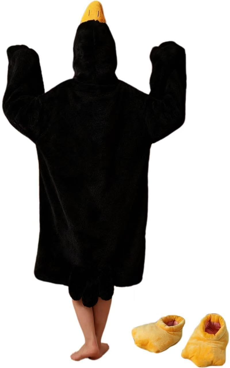 Fuzzy Pjs for Women Cute Goose Pajama Thick Cozy Warm Nightgown with Shoes Comfortble Sleepwear Sleep Dress for Winter