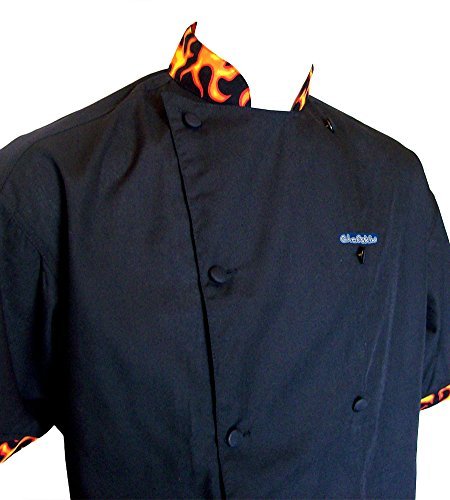 Chefskin XL Chef Jacket Flames Short Sleeve Black Super Lightweight Cool Fresh by CHEFSKIN