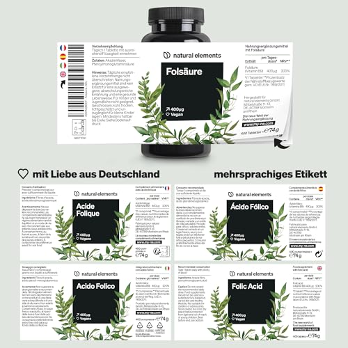 natural elements Folsäure – 400 Tabletten – 400 mcg pro Tagesdosis – Kinderwunsch und Schwangerschaft – vegan, hochdosiert, ohne unnötige Zusätze – in Deutschland produziert & laborgeprüft 5