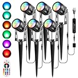ECOWHO 25W RGB Color Changing Landscape Lights,1800LM Low Voltage LED Landscape Lighting 69ft Extendable LED Spotlight with Remote Transformer IP65 Waterproof for Garden Yard Pathway House 6 Pack