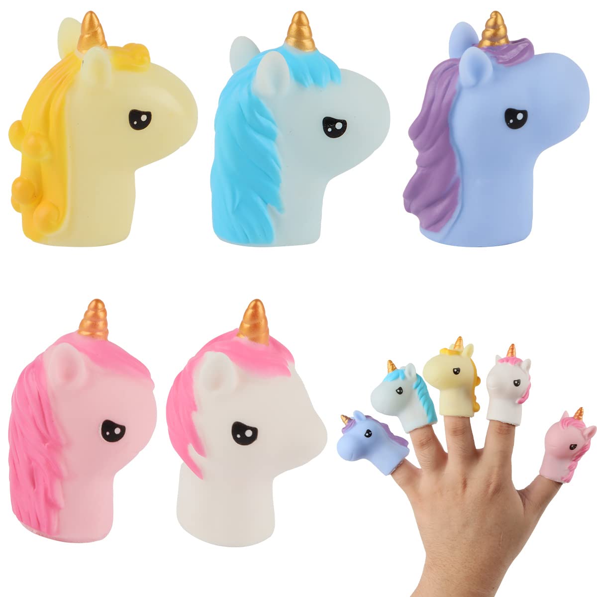 Marionetas de Dedo, XiXiRan Títeres de Dedo Animales Unicornio para Niños Cuentos, Dedos Muñecos Accesorios de Narración, Juguetes de Baño